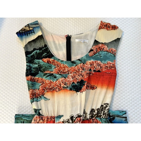 Carven Dress Asian Print Tie Wrap Scoop Neck Abstract Swoop Neck 36 8 / 10 - Picture 15 of 16